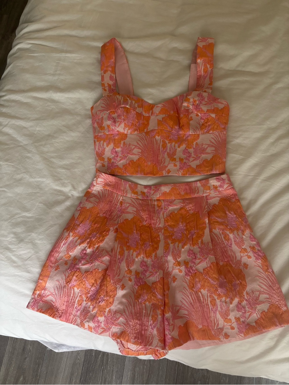 Amanda Uprichard Kenley Tank and shorts SET in Orange & Pink Floral